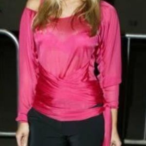 Gucci sheer fucia pink wrap top loose sleeves off shoulder